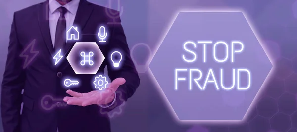 Legenda Texto Apresentando Stop Fraud Conselhos Campanha Abordagem Empresarial Mostrando — Fotografia de Stock