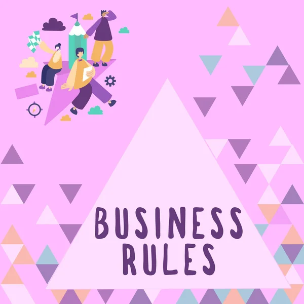 Teken Het Weergeven Van Business Rules Woord Geschreven Principes Die — Stockfoto