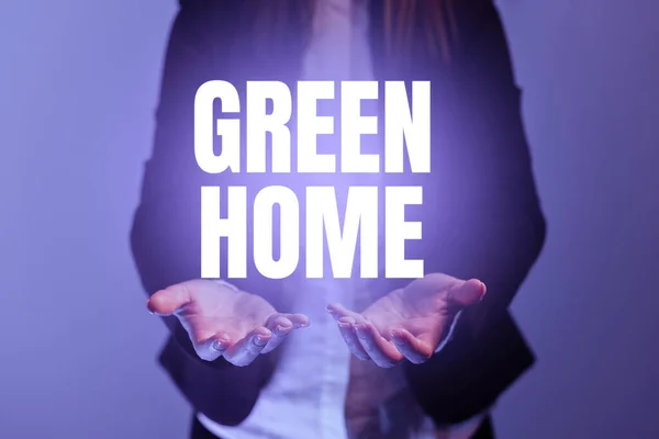 Textschild Mit Green Home Konzeptfoto Ein Bereich Voller Pflanzen Und — Stockfoto