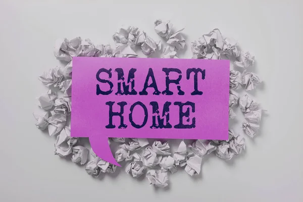 Sinal Texto Mostrando Smart Home Conceito Significando Sistema Automação Controle — Fotografia de Stock