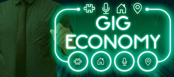 Legenda Conceitual Gig Economy Visão Geral Negócio Sistema Mercado Diferenciado — Fotografia de Stock