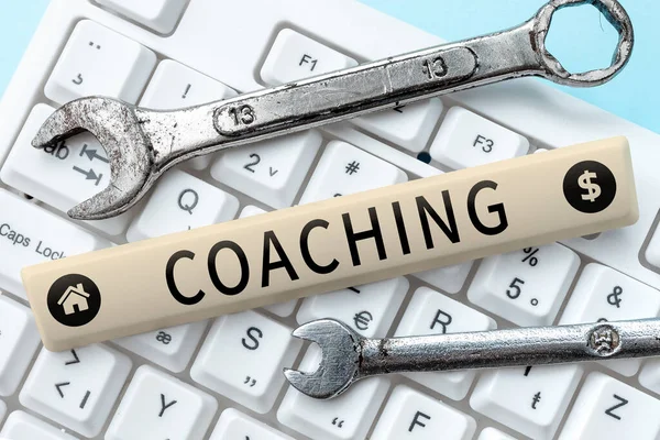 Text Sign Showing Coaching Business Approach Unlocking Persons Potential Maximize — Stock Photo, Image