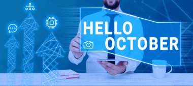 Kavramsal başlık: Merhaba Ekim, yılın 10 'uncu ayını karşılarken iş görüşü selamlaması kullanıldı