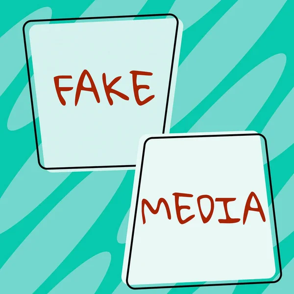 Bildunterschrift Fake Media Geschäftsübersicht Eine Von Brodcastern Gehaltene Formation Auf — Stockfoto