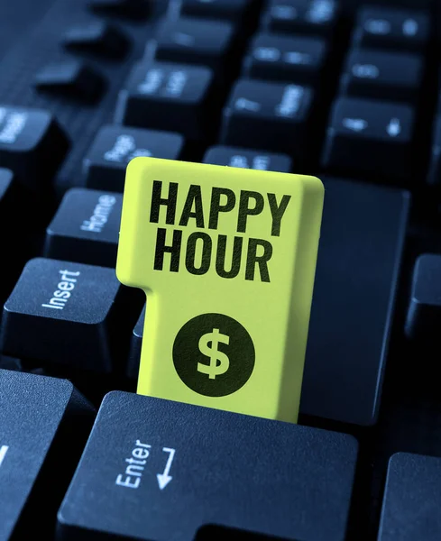 Texto Escritura Happy Hour Concepto Internet Pasar Tiempo Actividades Que — Foto de Stock