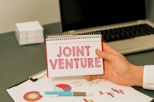 Expositor Conceptual Joint Venture Visión General Empresa Asociación Empresarial Invertida — Foto de Stock