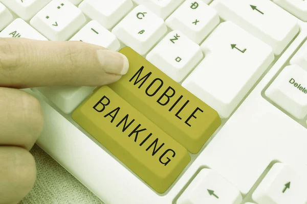 Legenda Texto Apresentando Mobile Banking Word Escrito Para Criar Transações — Fotografia de Stock