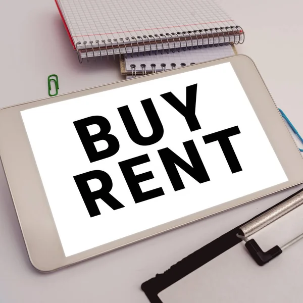 Inspiration Showing Sign Buy Question Rent Business Idea Group Gives — Stock Photo, Image