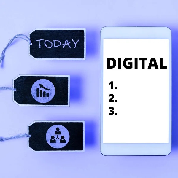 Znak Tekstowy Pokazujący Digital Concept Oznacza Technologię Elektroniczną Generującą Przetwarzającą — Zdjęcie stockowe