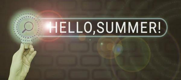 Szöveges Tábla Mutatja Hello Summer Concept Jelentése Köszöntés Amikor Forró — Stock Fotó