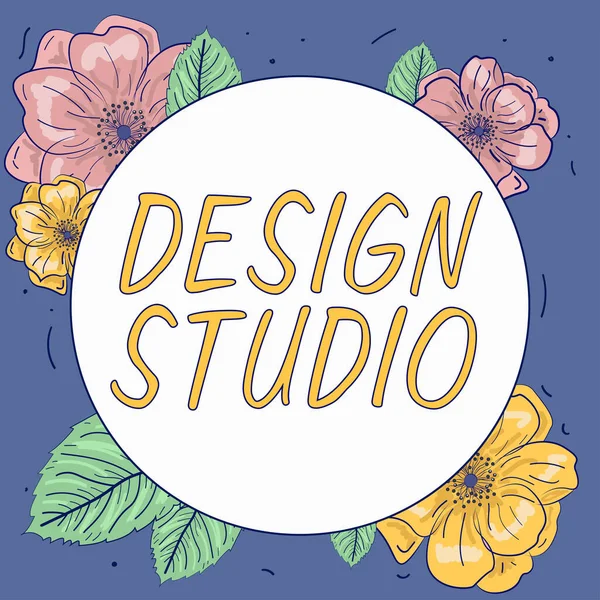 Logga Visar Design Studio Word Skrivet Arbetsmiljö Speciellt För Designers — Stockfoto