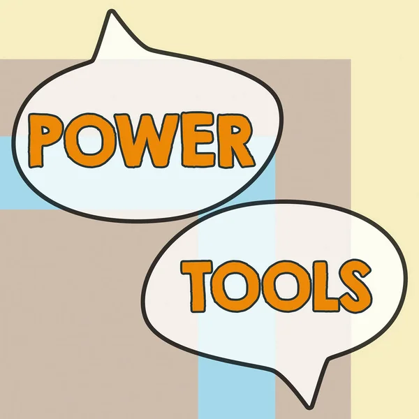 Szöveges Megjelenítés Power Tools Concept Jelentése Eszközök Hajtott Elektromos Motor — Stock Fotó