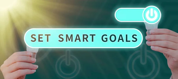 Sign Exibindo Set Smart Goals Vitrine Negócios Estabeleça Objetivos Alcançáveis — Fotografia de Stock