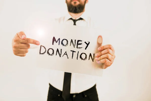 Escribir Mostrando Texto Donación Dinero Enfoque Negocios Una Ayuda Caridad — Foto de Stock