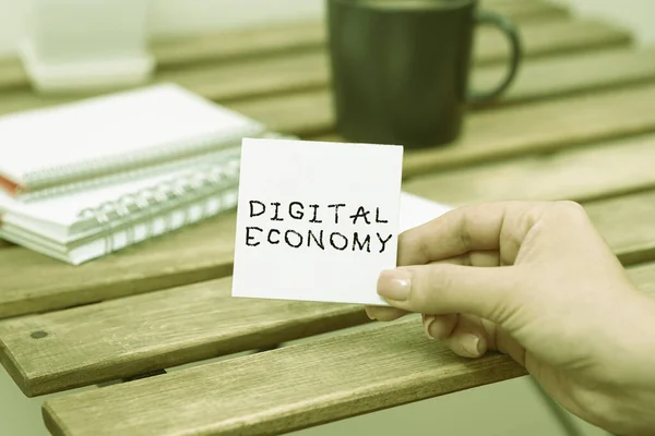 Text Sign Showing Digital Economy Word Advancement Economy Built Using — Stock Photo, Image