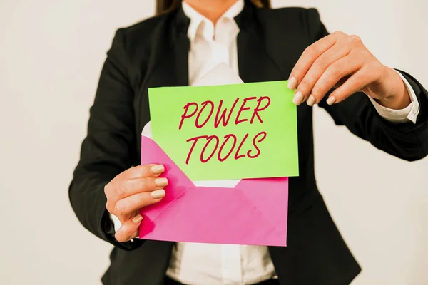 Writing Displaying Text Power Tools Business Approach Tools Powered Electric — Stock Photo, Image