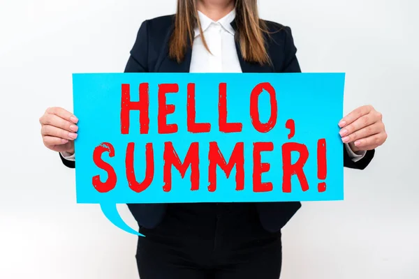 Концептуальный Дисплей Hello Summer Business Concept Greeting Used Hot Season — стоковое фото