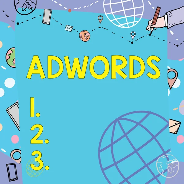 Hand writing sign Adwords, Word Written on set budget for advertising and only pay when click the ads