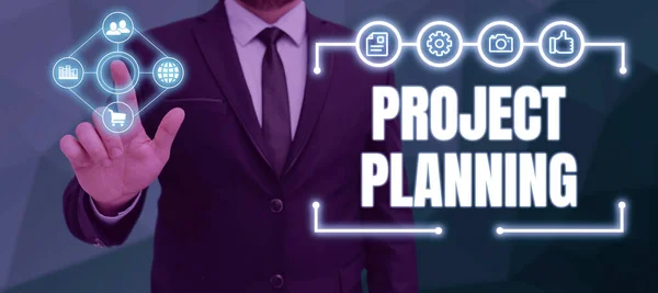 Firmare Visualizzazione Project Planning Business Idea Plan Successivamente Segnalare Progressi — Foto Stock