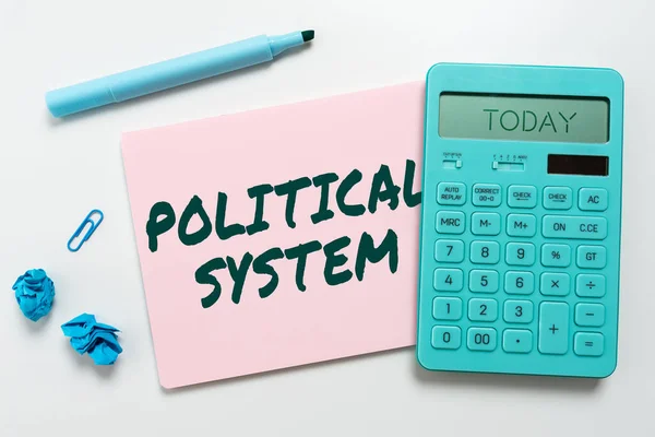 Sign displaying Political System, Concept meaning the process for making official government decisions