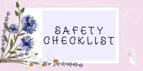 Hand writing sign Safety Checklist, Word Written on list of items you need to verify, check or inspect