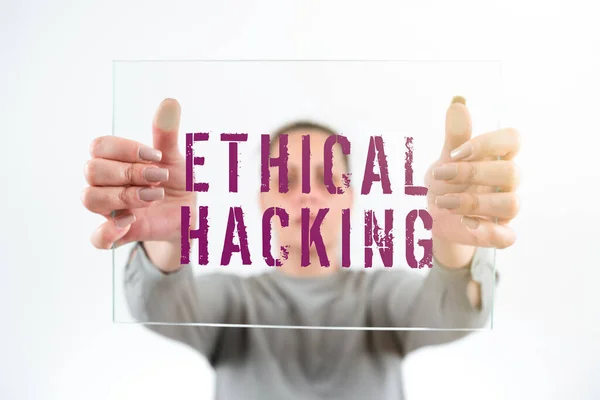 Writing displaying text Ethical Hacking, Concept meaning a legal attempt of cracking a network for penetration testing