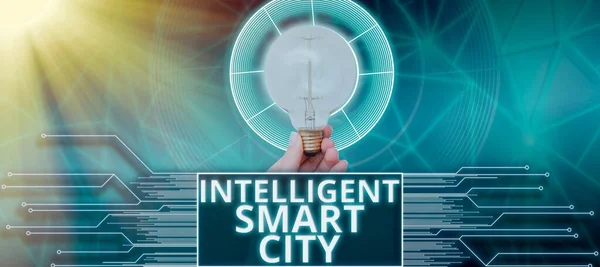 Pisanie Wyświetlania Tekstu Inteligentne Inteligentne Miasto Word Urban Inteligentny System — Zdjęcie stockowe