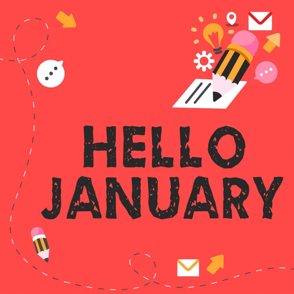 Szöveg Felirat Bemutató Hello January Internet Concept Üdvözlet Első Hónapjának — Stock Fotó