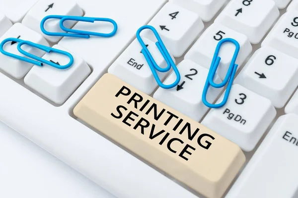 印刷サービスを示すテキスト記号 すべての側面を管理する印刷プロバイダによって提供されるビジネスアイデアプログラム — ストック写真
