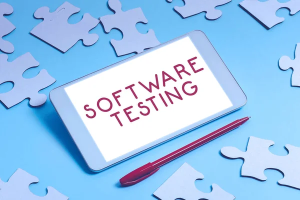 Znak Tekstowy Pokazujący Testy Oprogramowania Koncepcja Działalności Celu Sprawdzenia Czy — Zdjęcie stockowe