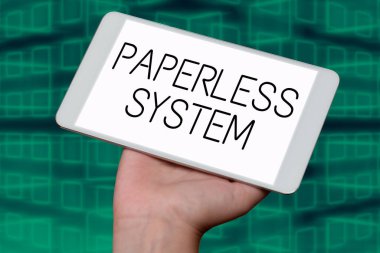 Kağıtsız Sistem, İnternet Konsepti depolama veya elektronik formda bilgi iletişimi sunan metin başlığı