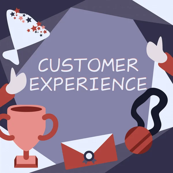 Bildunterschrift Customer Experience Konzeptionelle Foto Interaktion Zwischen Zufriedenen Kunden Und — Stockfoto