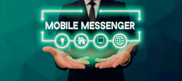 Λεζάντα Κειμένου Που Παρουσιάζει Mobile Messenger Word Για Κινητό Εργαλείο — Φωτογραφία Αρχείου