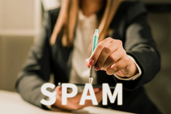 Conceptual Display Spam Business Showcase Unsolicited Usually Commercial Message Sent — Stock Photo, Image