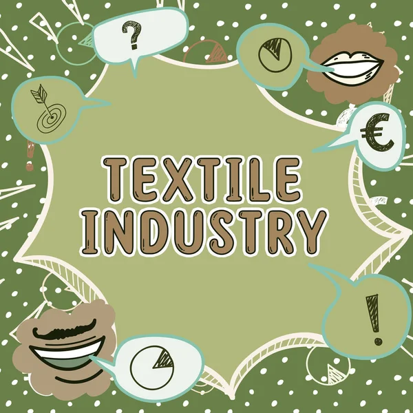 Legenda Conceitual Indústria Têxtil Produção Conceito Negócio Distribuição Tecidos Roupas — Fotografia de Stock