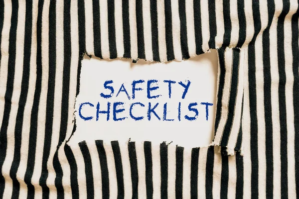 Text showing inspiration Safety Checklist, Business idea list of items you need to verify, check or inspect