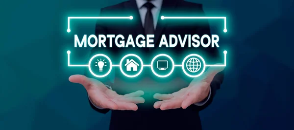 Sinal Texto Mostrando Mortgage Advisor Palavra Escrito Especialista Corretor Com — Fotografia de Stock