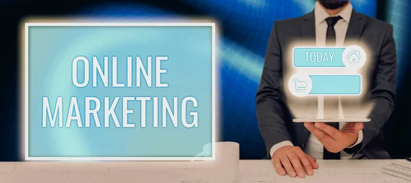 Konceptuell Bildtext Online Marketing Affärsidé Praxis Att Utnyttja Webbkanaler För — Stockfoto