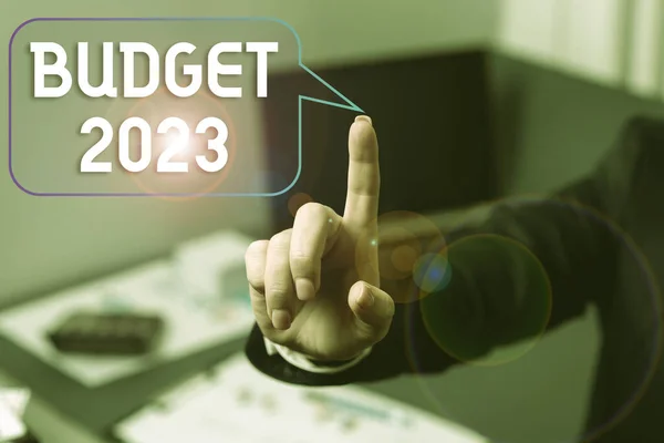 Firma Que Muestra Presupuesto 2023 Estimación Del Concepto Negocio Ingresos — Foto de Stock