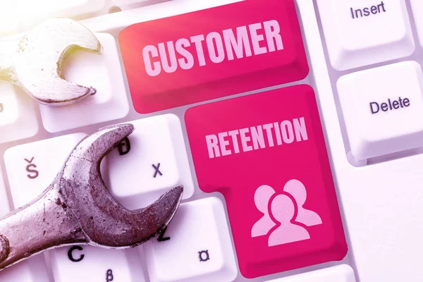 Writing displaying text Customer Retention, Word for activities companies take to reduce user defections