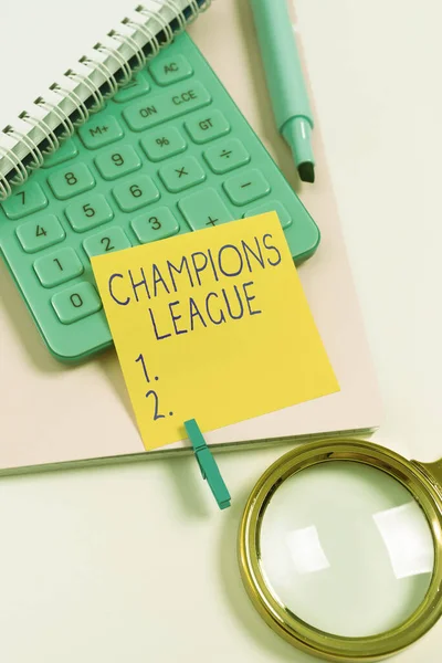Signo Texto Mostrando Liga Dos Campeões Conceito Que Significa Competição — Fotografia de Stock