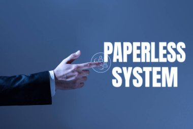 Kağıtsız Sistemleri gösteren metin işareti, bilgi depolama veya elektronik formda iletişim anlamına gelir