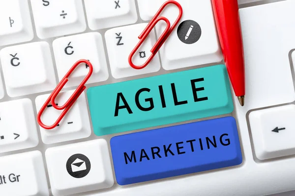Logga Och Visa Agile Marketing Affärsöversikt Med Fokus Teaminsatser Som — Stockfoto