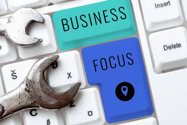 Texto Manuscrito Business Focus Word Serving Needs Client Atenção Total — Fotografia de Stock