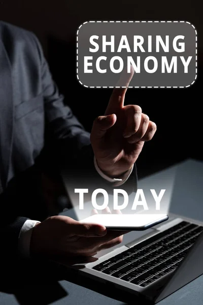 Inspiration Showing Sign Sharing Economy Word System Assets Shared Privately — Stock Photo, Image