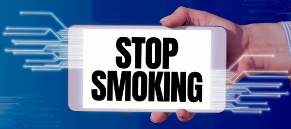Sinal Escrita Mão Pare Fumar Palavra Escrita Descontinuar Parar Uso — Fotografia de Stock