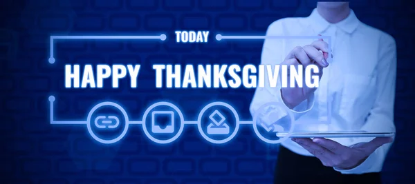 Zarejestruj Wyświetlanie Happy Thanksgiving Słowo Wpisany Dożynki Święto Narodowe Obchodzone — Zdjęcie stockowe
