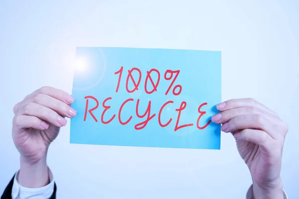 Знак Отображения 100 Процентов Recycle Обзор Бизнеса Набор Биоразлагаемых Bpa — стоковое фото