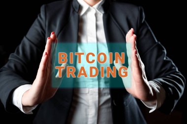 Metin başlığı Bitcoin Ticareti, Borsada kripto para alım ve satımı için kelime