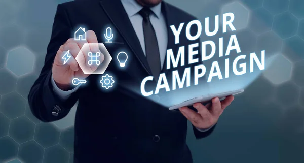 テキストを表示するあなたのメディアキャンペーン ビジネスコンセプト広告ビジネス成功したマーケティング戦略 — ストック写真